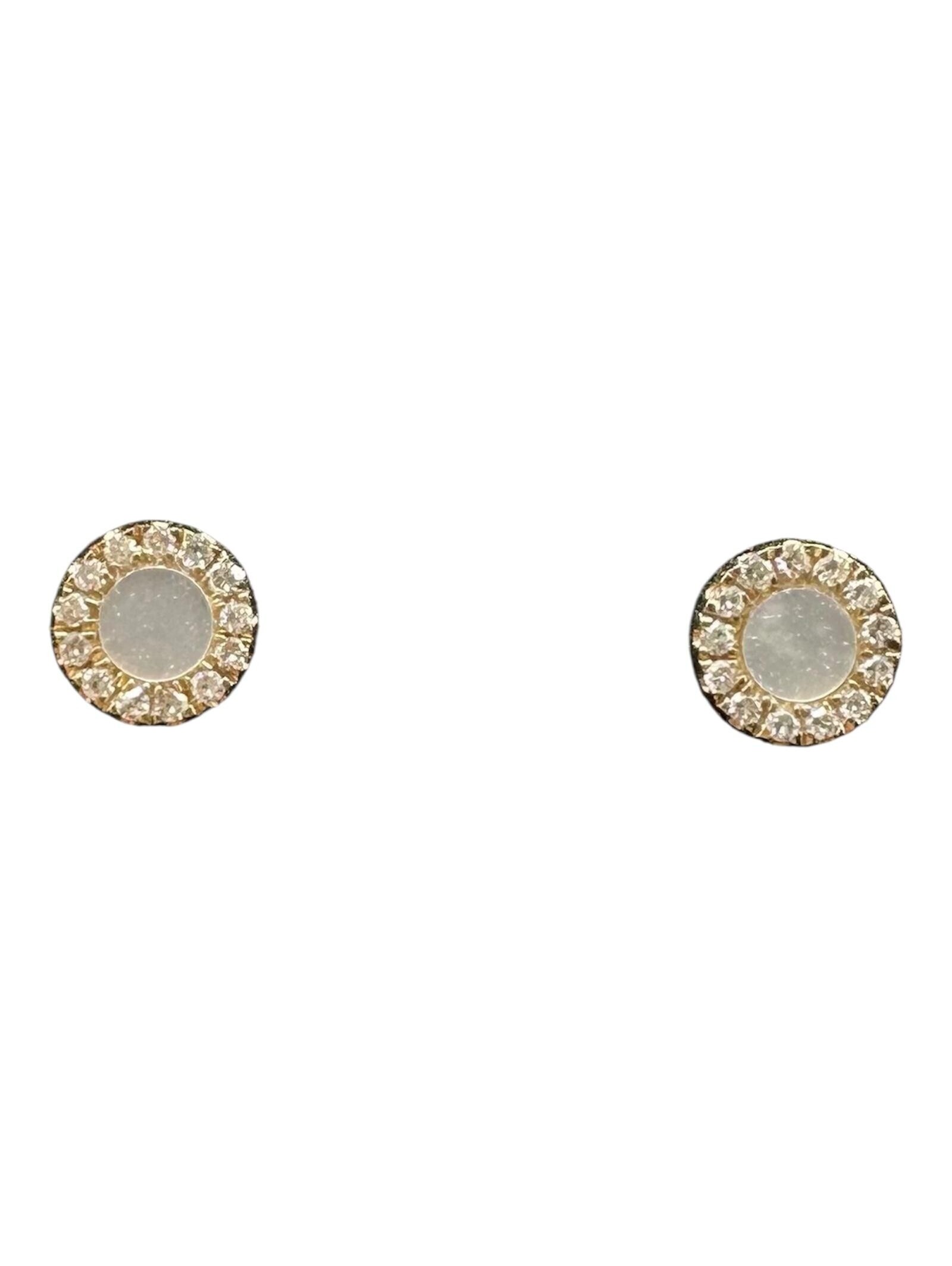Mother Of Pearl Diamond Stud Earrings 14k Yellow Gold 0.10ctw Dia 5.2mm